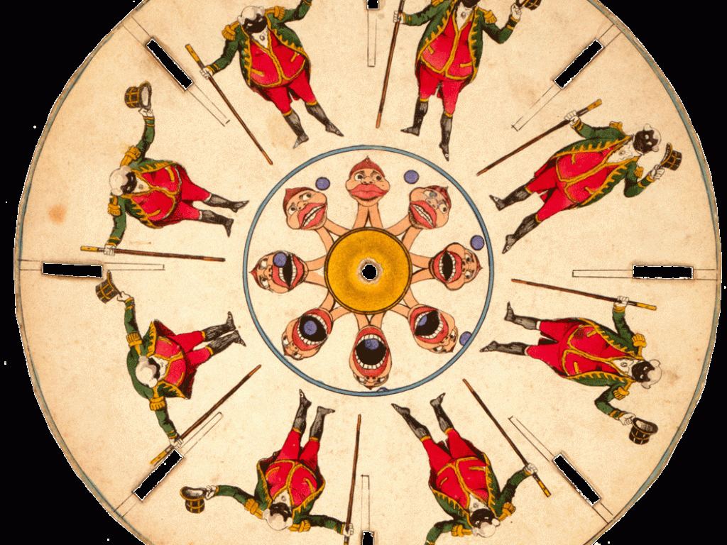 Optical_illusion_disc_with_a_face_catching_a_ball_and_a_man_with_blackface_taking_a_bow