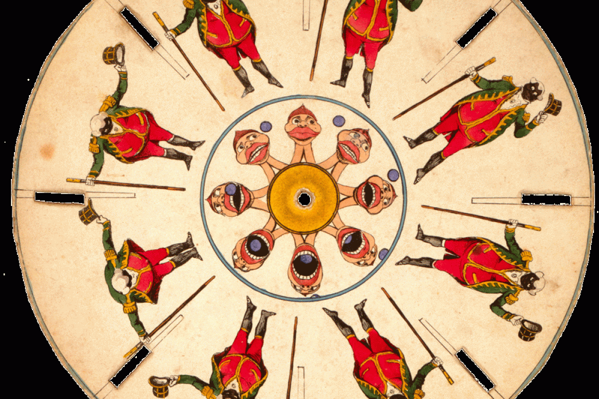 Optical_illusion_disc_with_a_face_catching_a_ball_and_a_man_with_blackface_taking_a_bow